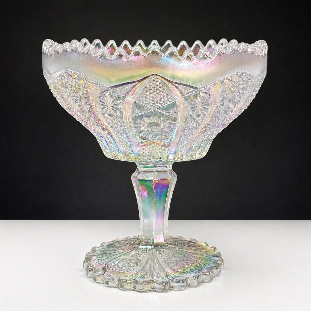 Vintage Imperial Glass Daisy & Button Iridescent Carnival Glass Open Compote 5"